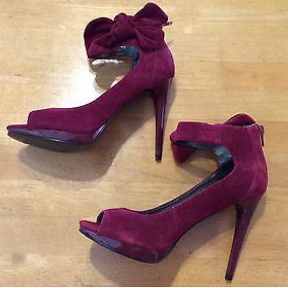 CARLOS SANTANA Burgundy SUEDE Bow Stiletto SHOES 7 - Picture 12 of 13